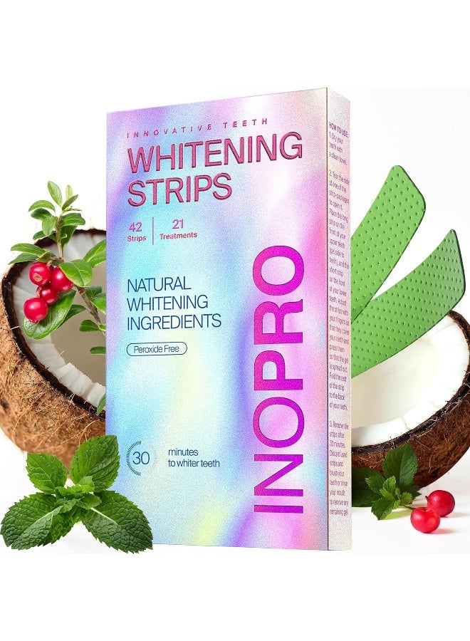 InoPro Teeth Whitening Strips 21 Treatments Kit - Teeth Whitener, Peroxide Free, Enamel Safe Green Whitestrips, Deep Stains Removal - Instant Teeth Whitening Without The Harm (42 Strips) - Image 1